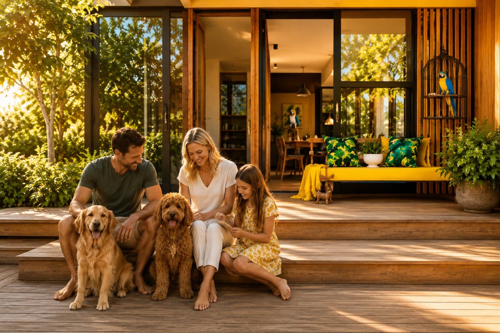Family with dogs at a pet-friendly home